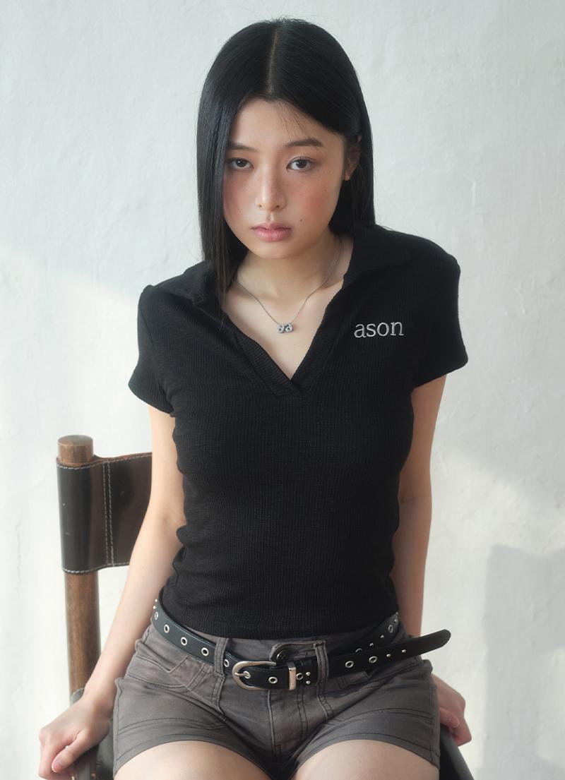 HALF IVY COLLAR TEE / BLACK