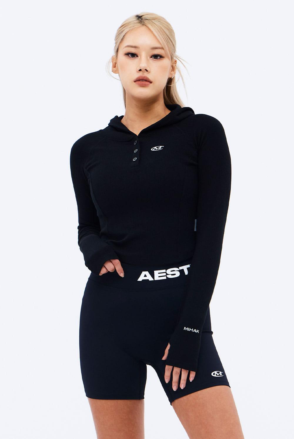 심볼 로고 리브드 크롭 후디 (BLACK)