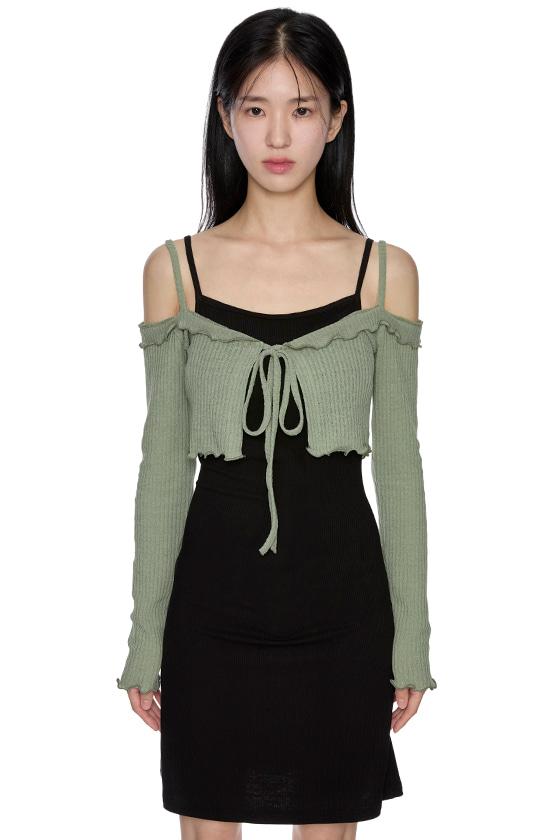 롤러 프릴 오프숄더 카디건