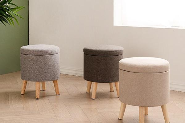 욜로 원형 원목 수납 스툴 화장대 의자