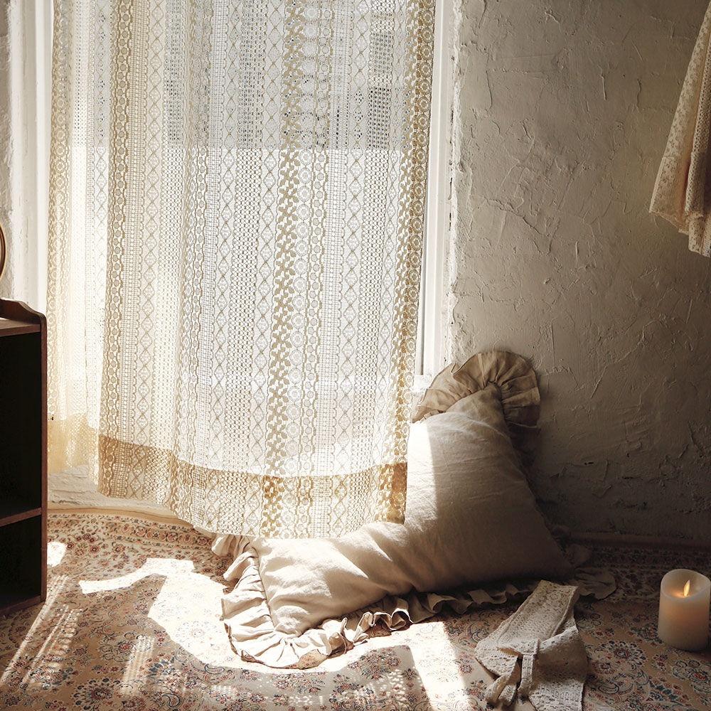 레트로 빈티지 뜨개느낌 레이스 가리개 커튼 아이보리