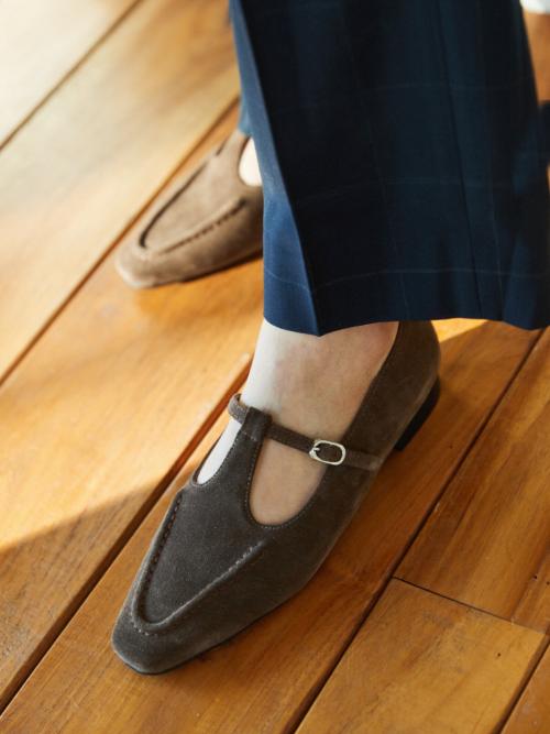 KM306 핸드메이드 카우레더&스웨이드 스트랩 플랫 슈즈 2Type l 3Colors