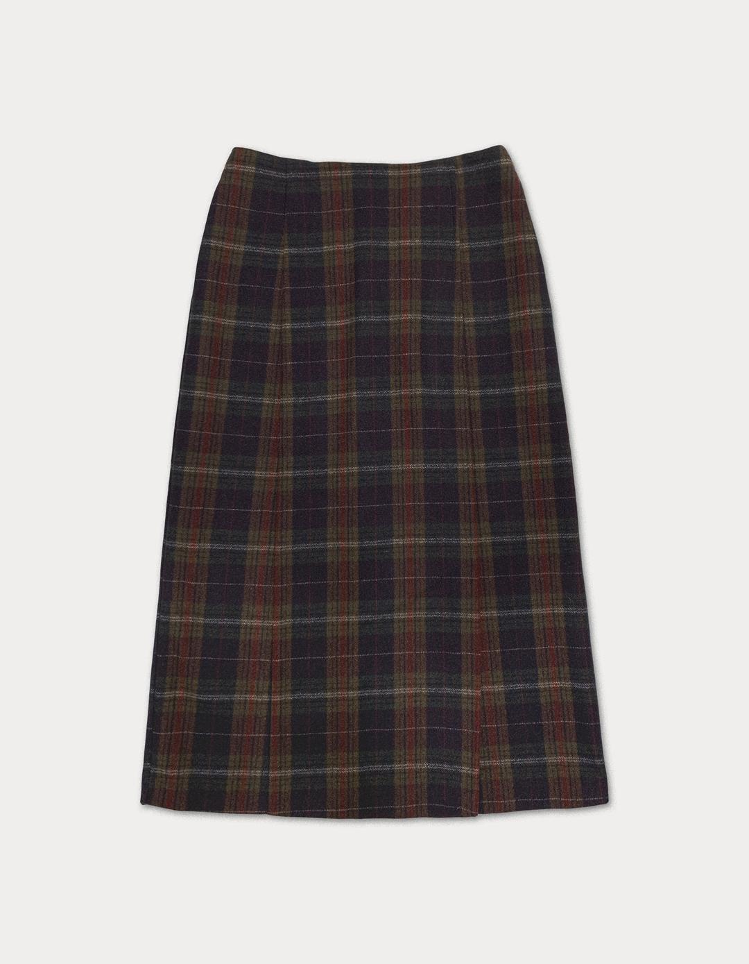 [preview] Vintage check wool skirt - burgundy