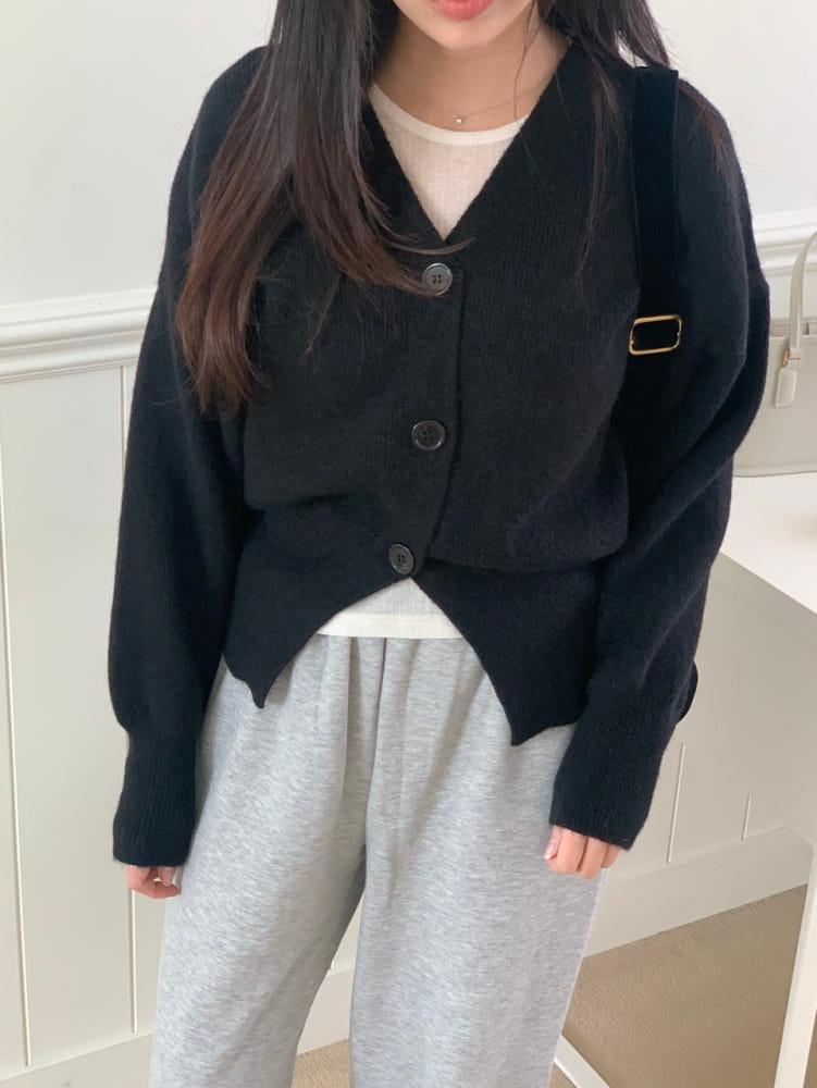 아르 크롭가디건 볼레로 브이넥 골지 니트 가디건