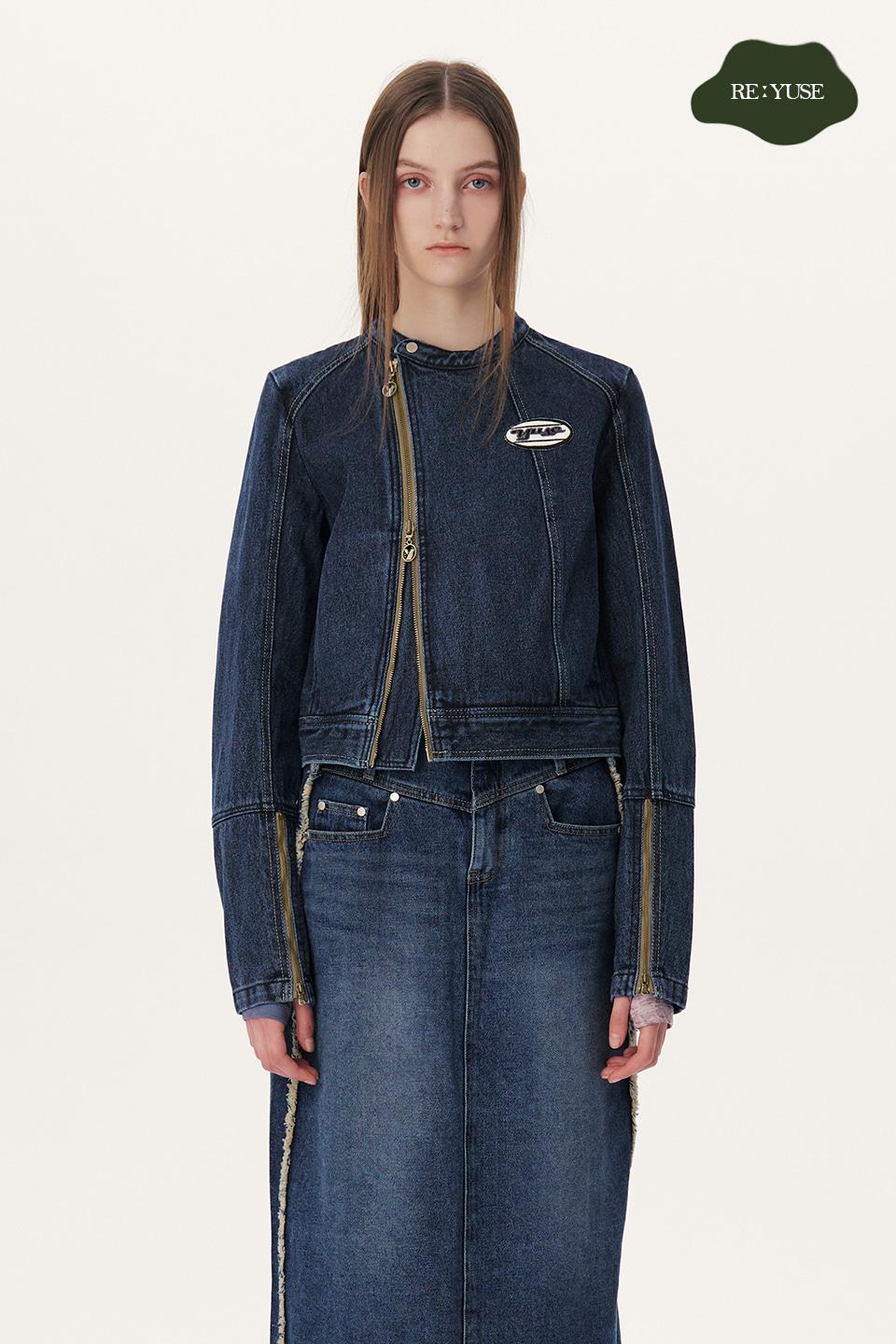 DENIM SLIM BIKER JACKET - INDIGO (9/21일 예약배송)