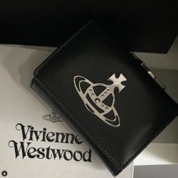 비비안웨스트우드 베티 ORB 로고 스몰 프레임 반지갑 블랙 가죽