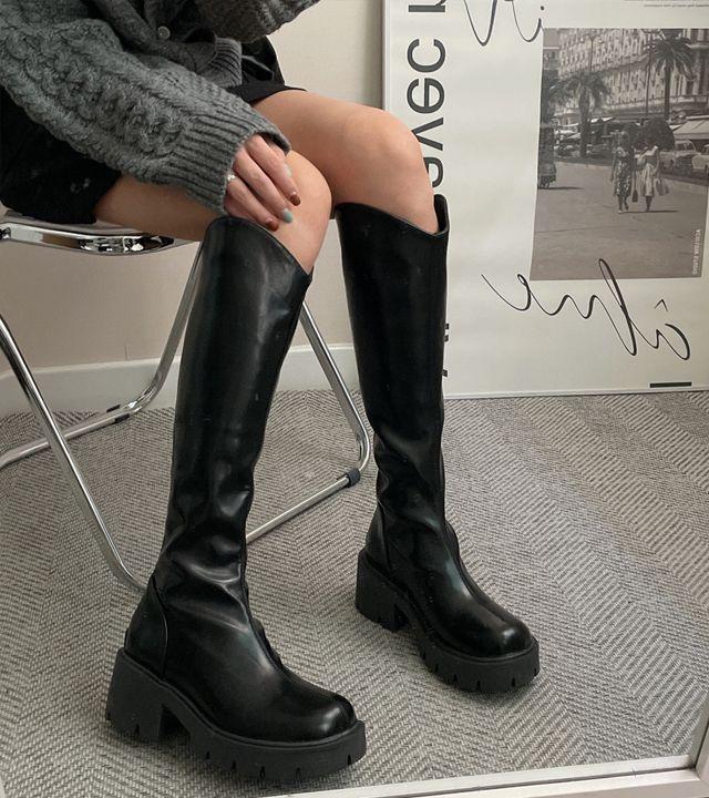 [발편한!/6cm] 소프트 V컷 둥근코 통굽 지퍼 롱 부츠 (3Col)_몽그라미