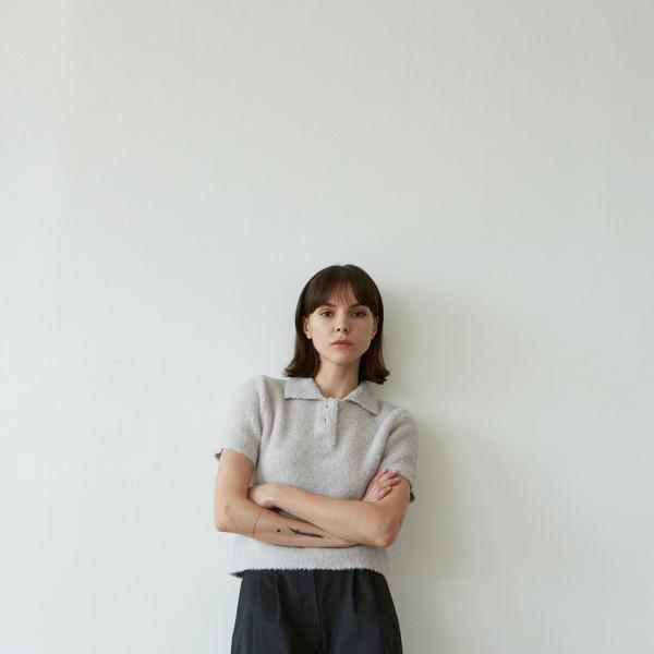 Boucle Collar Sweater in Italian Yarn_Light Grey