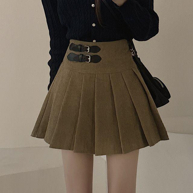 [안감바지] 밸리 코듀로이 버클 플리츠 미니스커트 3color_럽앤썸