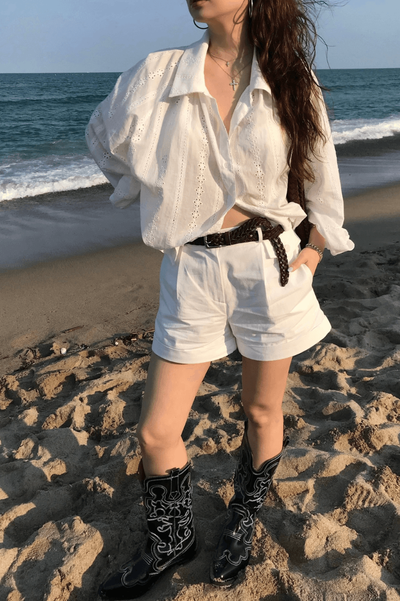 클로버 펀칭 셔츠 (white)