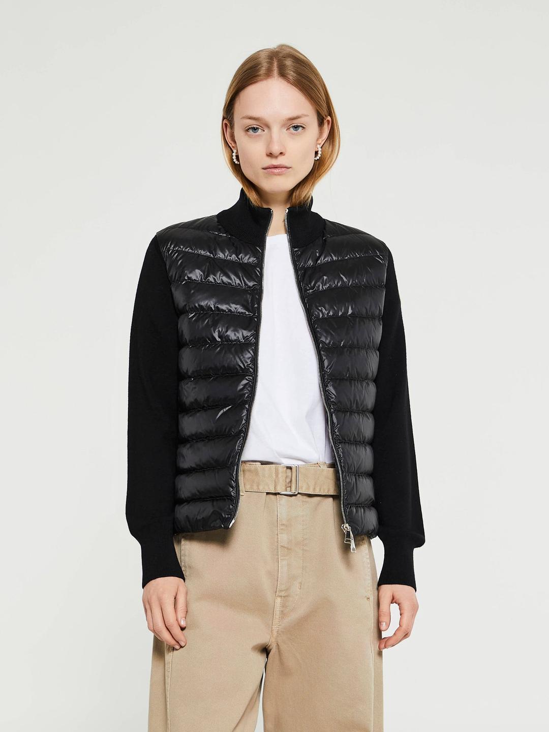 Padded Wool Cardigan in Black