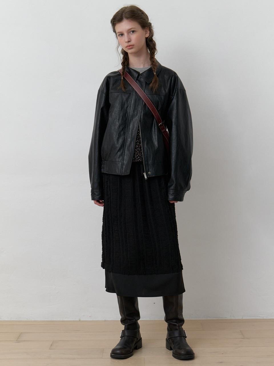A LACE MESH LAYERD LONG SKIRT_BLACK