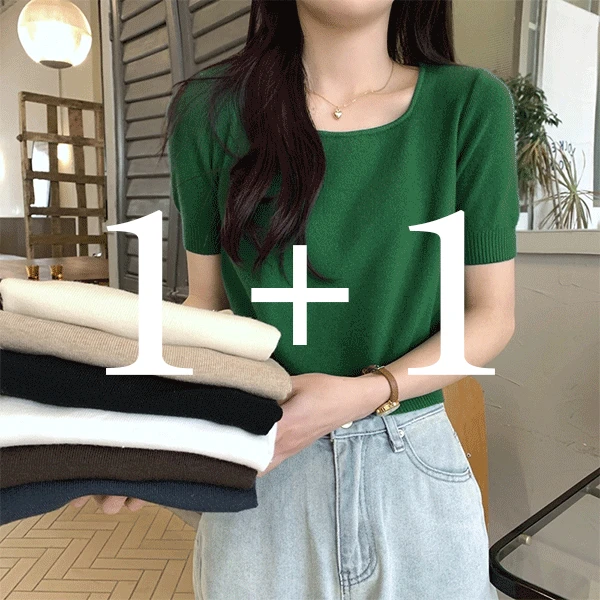 [1+1] 틴즈 스퀘어넥 크롭 반팔 니트 - kn20856