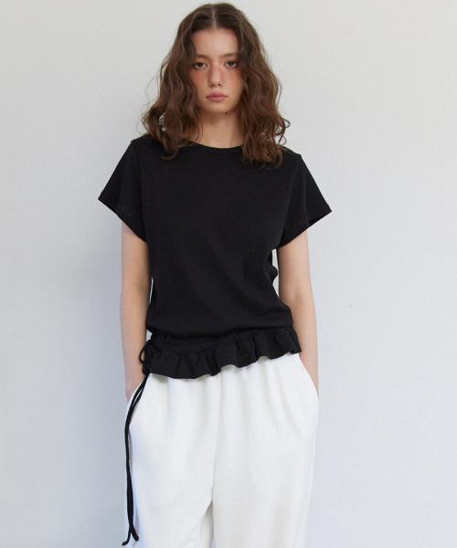 Eyelet Frill Half T-shirt Black