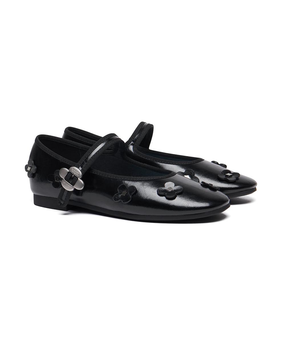 [X MINJUKIM] FLORAL PATCH MARYJANES - BLACK