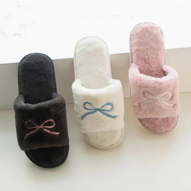 실내슬리퍼 거실 층간소음실내화 포근한 리본 자수 퍼