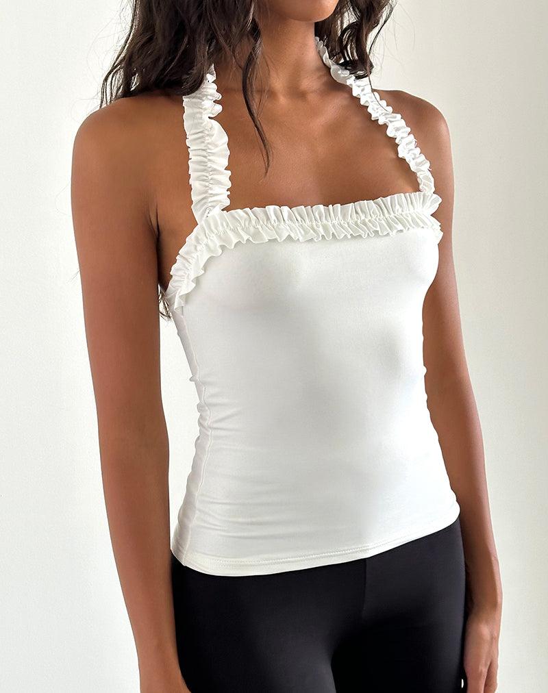 Veda Ruched Halterneck Top in Slinky White - S