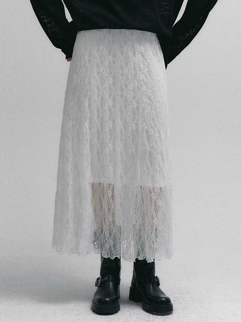 [4/30 순차출고]  Two-Way Lace Layered Long Skirt (Ivory)