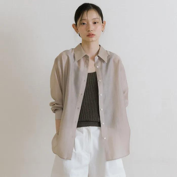 tencel basic shirt-beige
