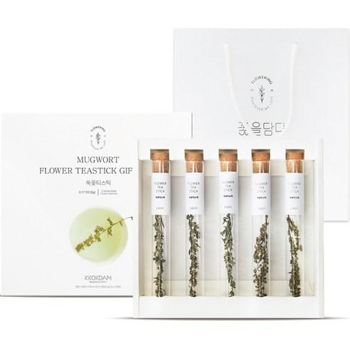 꽃을담다 쑥꽃 티스틱 5p + 쇼핑백 선물 세트, 본품 5p + 쇼핑..., 1세트 - 허브티/꽃차 선물세트 | 쿠팡