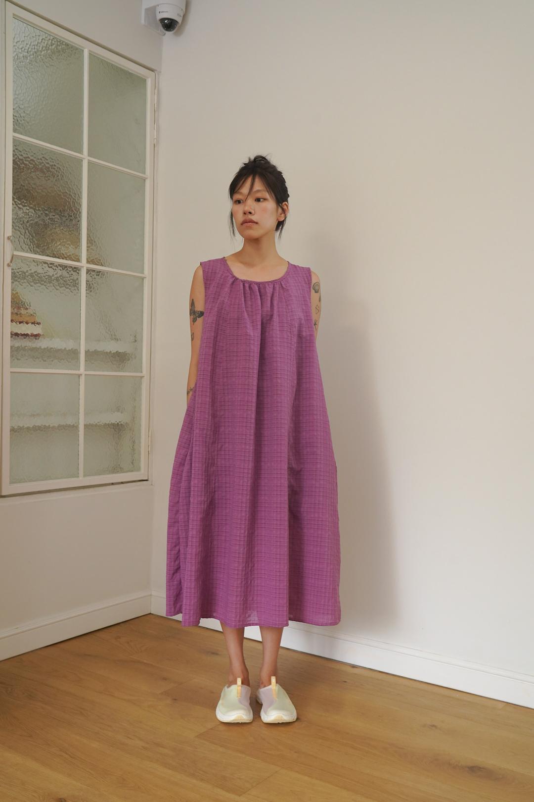 NECK SHIRRING DRESS - PINK