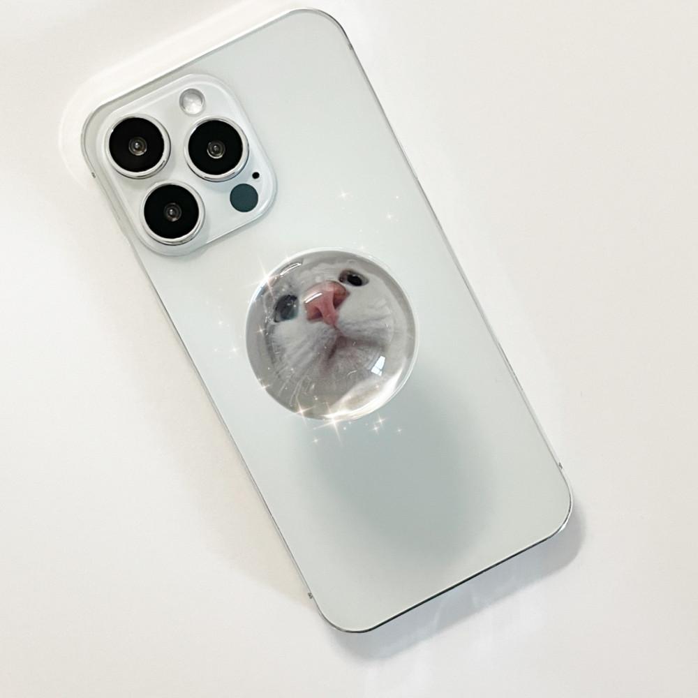 오잉 고양이 강아지 레진 포토 투명 반구 그립톡 주문 제작