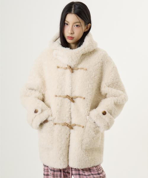 퍼 더플 하프 코트 라이트베이지