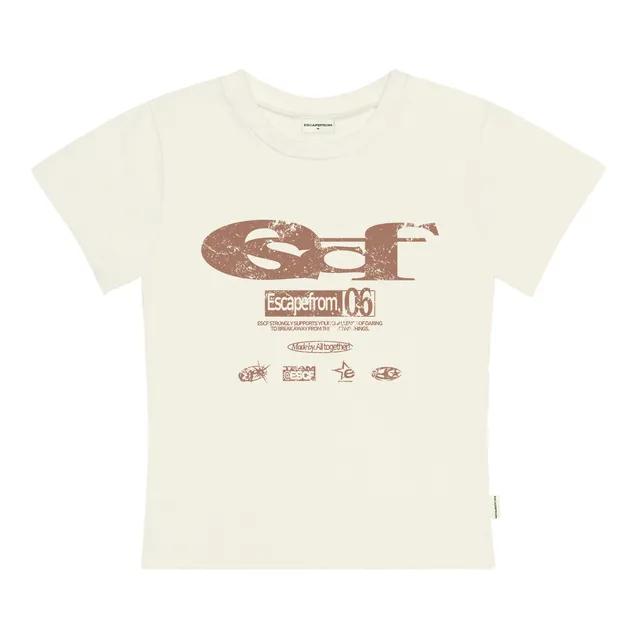 [💘ONLY ABLY] 브릭 ESCF 로고 콜라주 프린트 슬림핏 반팔티 크림