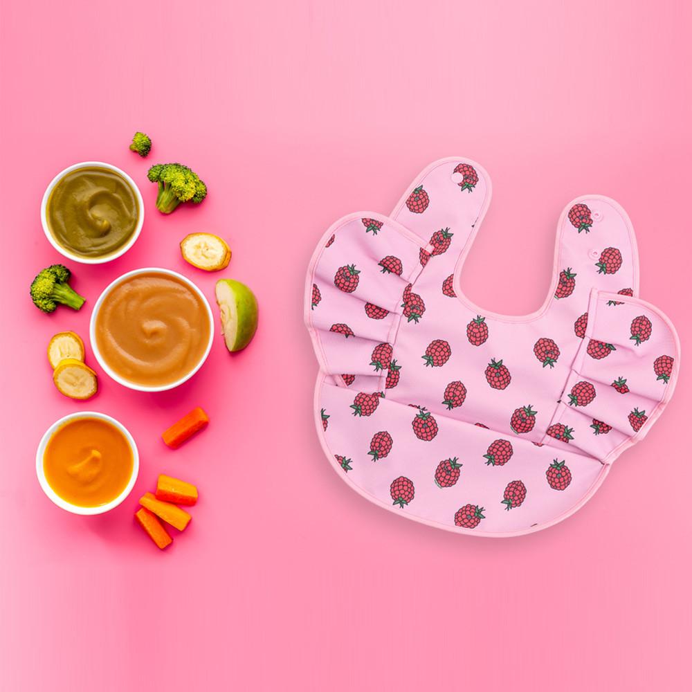 스닐로스티치 라즈베리 핑크 이유식 방수 프릴 턱받이