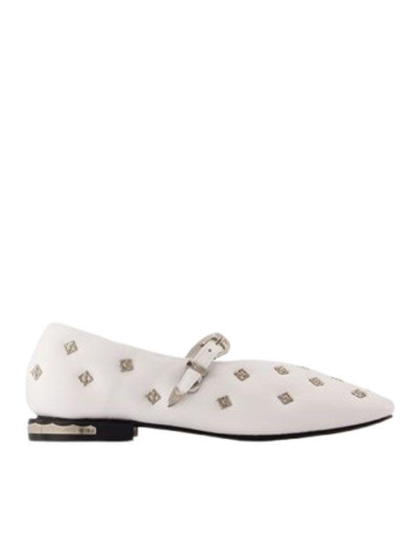 스터드 장식 레더 플랫 슈즈