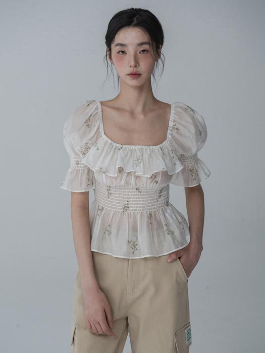 FLOWER VER_OFF-SHOULDER RUFFLE SMOCK BLOUSE_IVORY