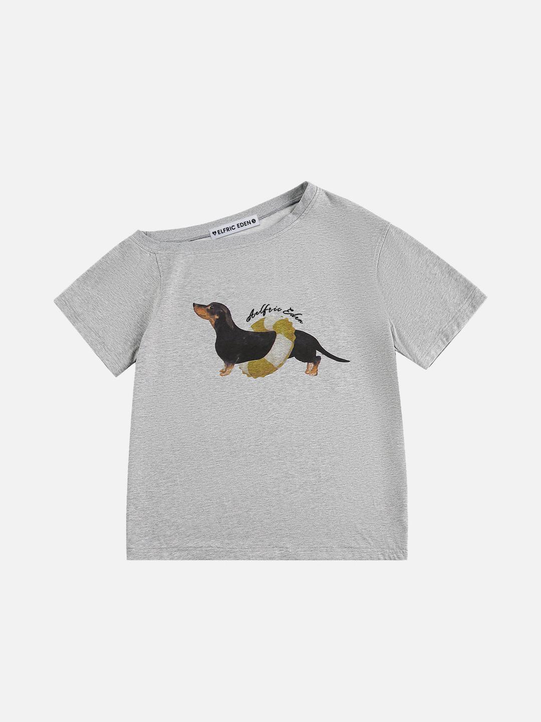 Aelfric Eden Dachshund Off-The-Shoulder Tee - Grey / XS