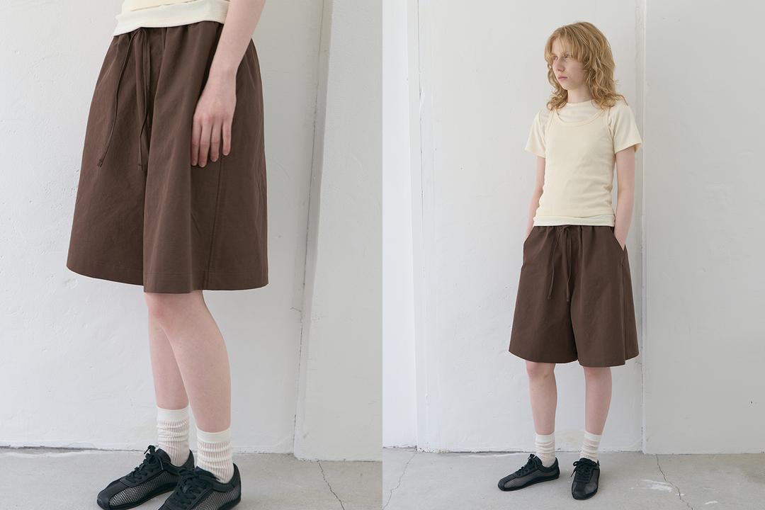 Flare bermuda pants (brown)