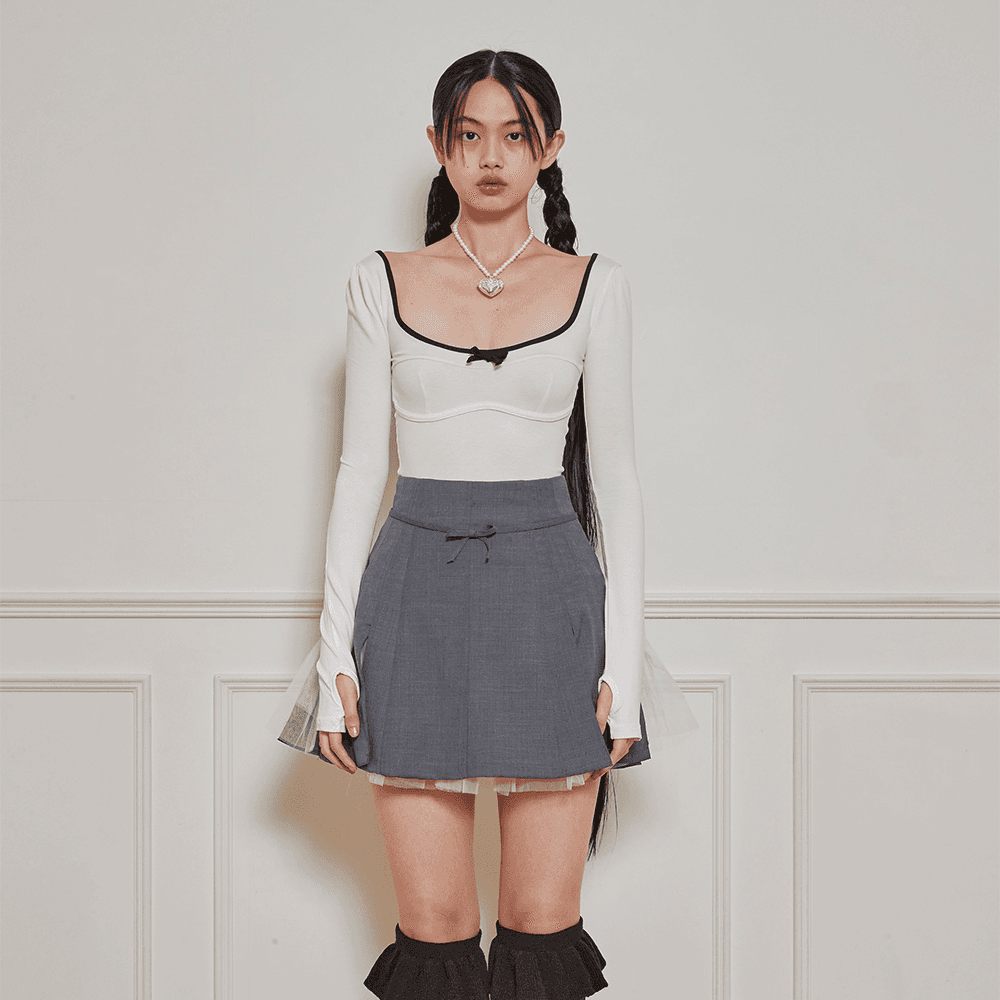 (3차 리오더) Ribbon T shirt(White&Black)