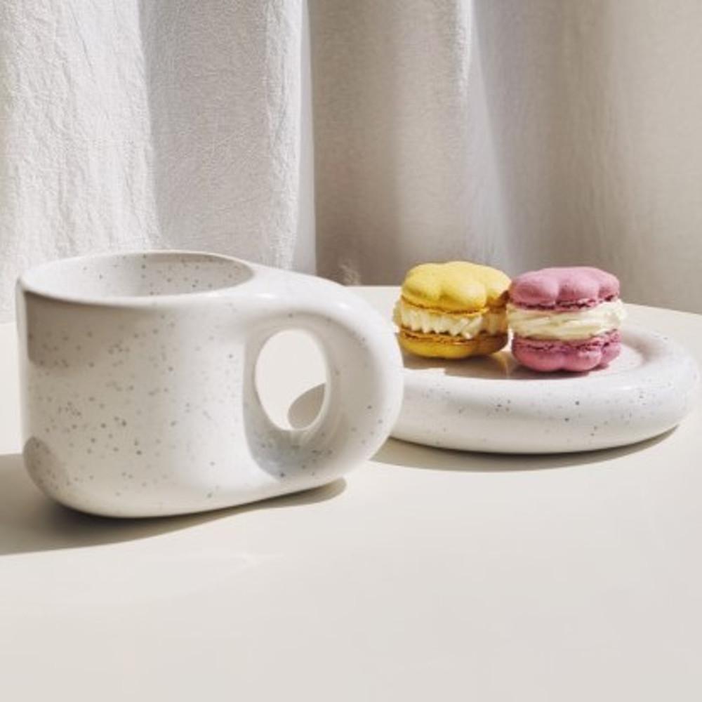 뭉툭머그컵 홈카페 팔레트 점박이 뭉뚝 머그잔 플레이트 세트 오레오화이트