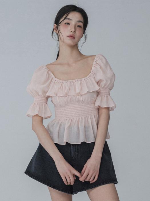 OFF-SHOULDER RUFFLE SMOCK BLOUSE_PINK