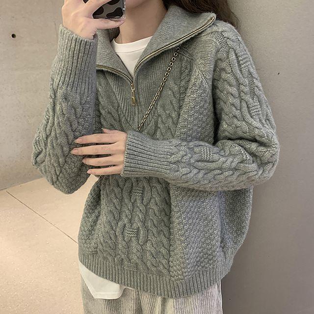 린티 반집업 카라 니트