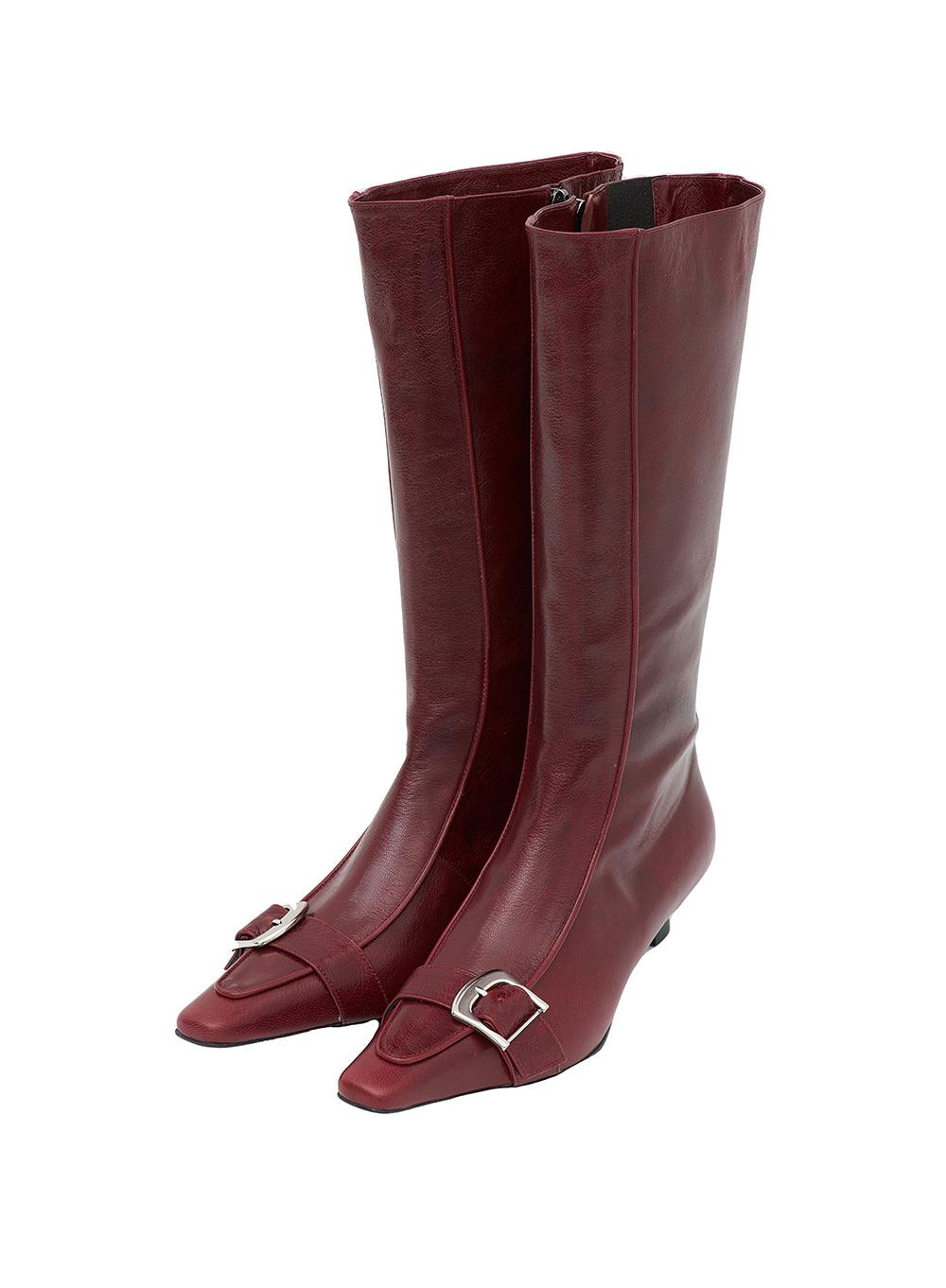 [WOMEN] POINTED BELTED BOOTS_BURGUNDY