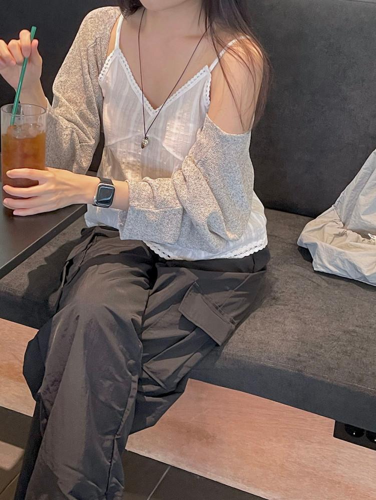 끈나시 펀칭 레이스 슬리브리스 (2color)