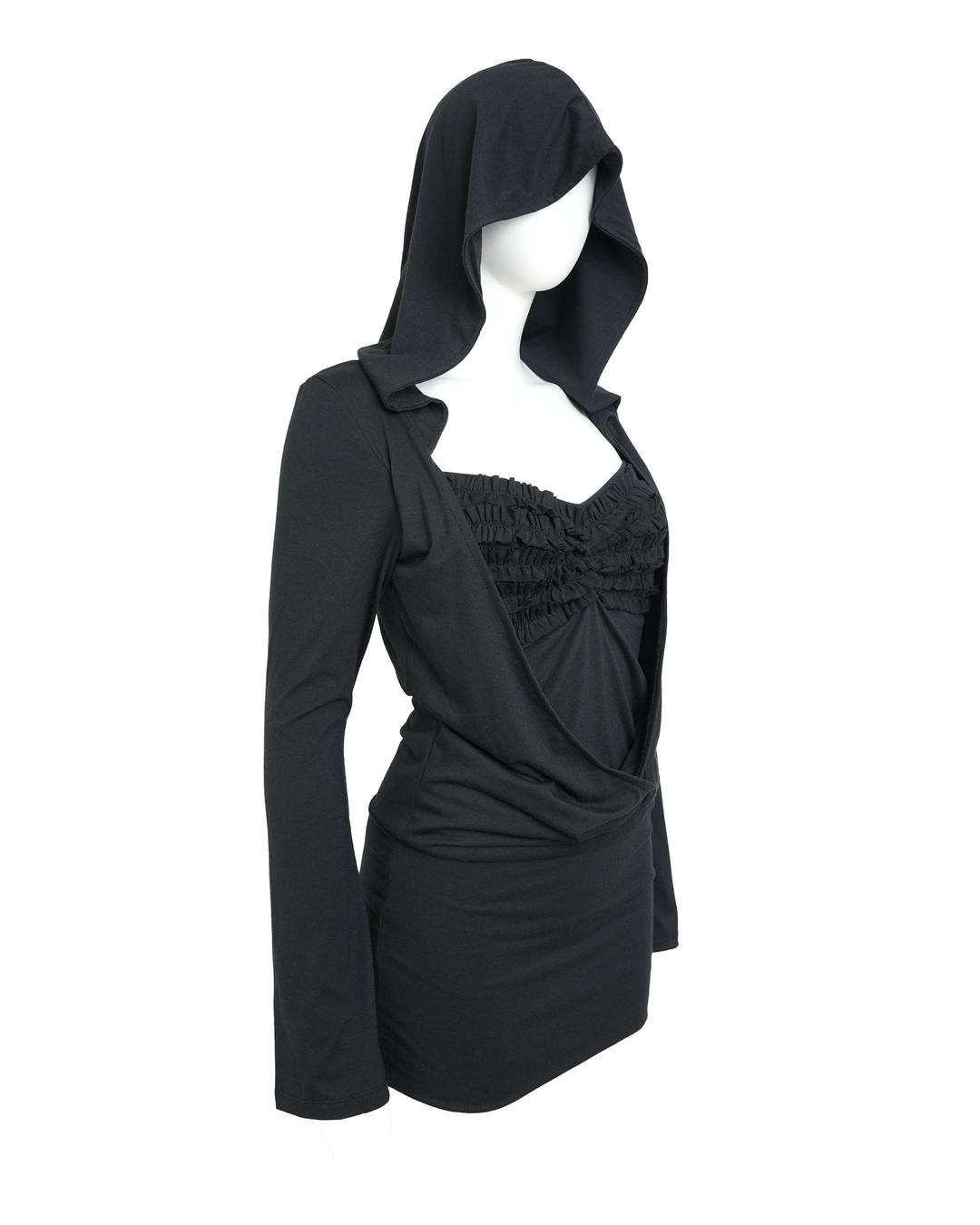 (pre-order)DRAPED HOODIE DRESS [black]