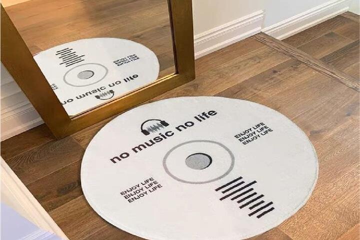 [해외] 빈티지 레트로 스트릿 LP 포인트 원형 CD 러그 워셔블 발매트 화이트 6size