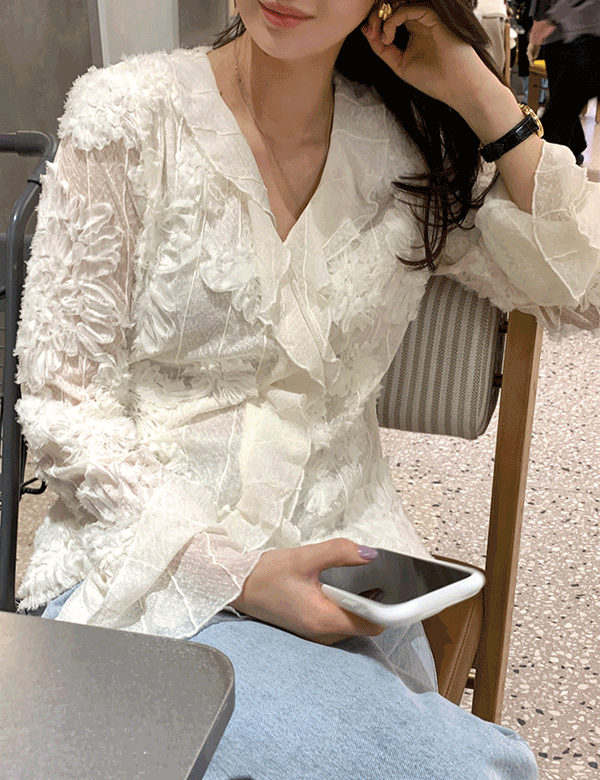 [단독제작30%할인][프리미엄퀄리티]로맨틱 입체플라워 레이스 스판 블라우스