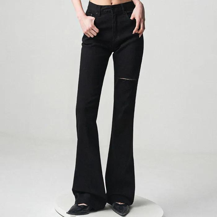 Cutting Bootscut Denim Pants BLACK