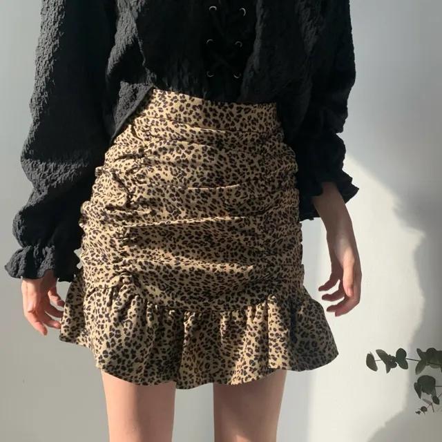 호피 플레어 셔링 미니스커트 2컬러 2사이즈