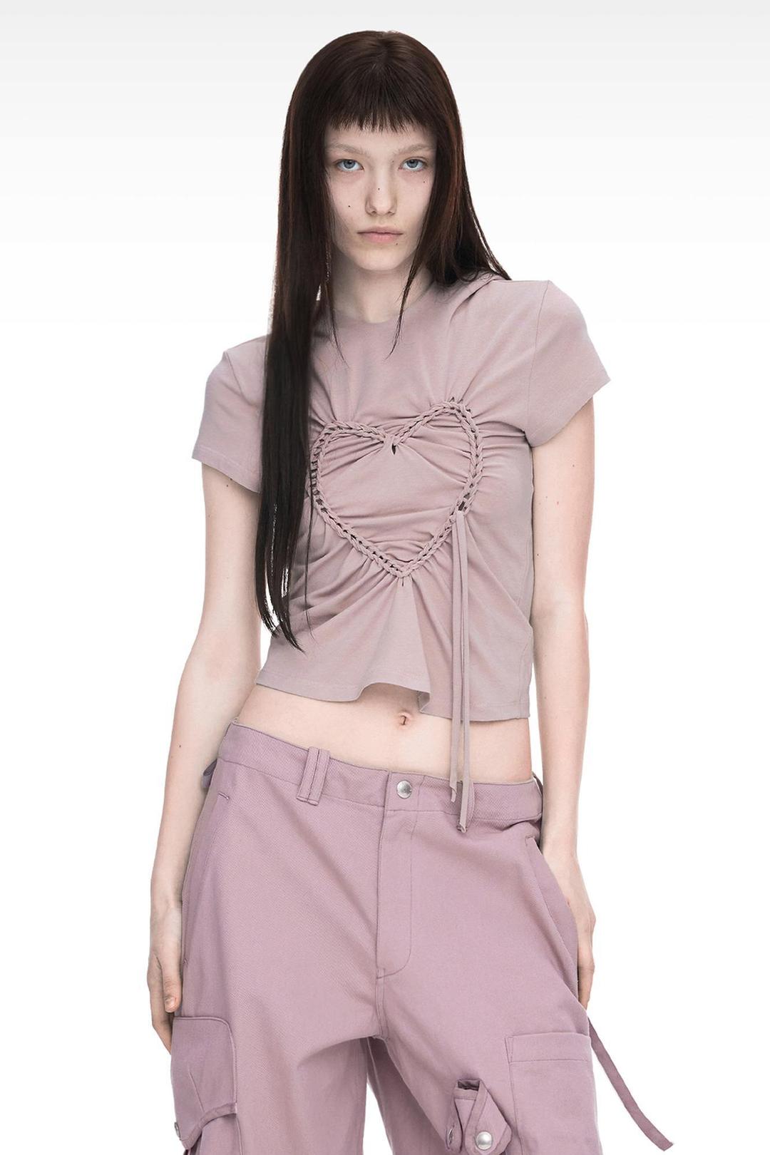 HEART BRAID HOODIE T-SHIRT DUSTY PINK