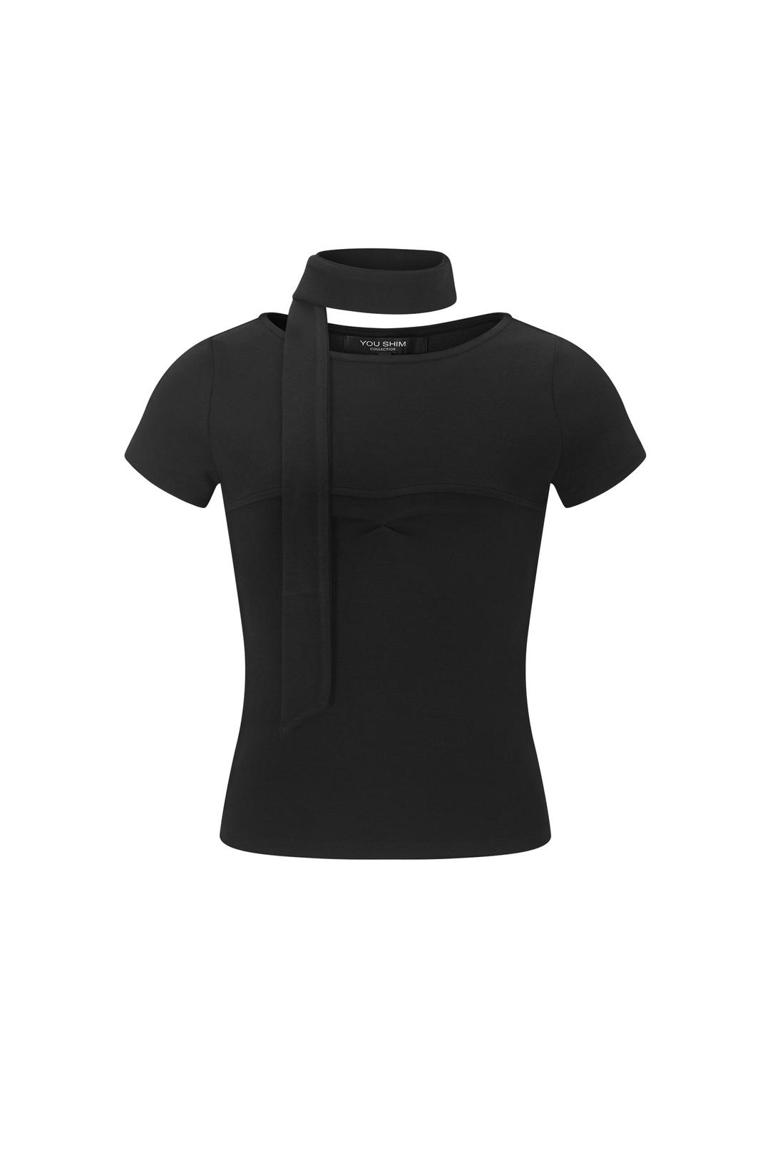 BACK TWIST CUT-OUT TOP & SCARF SET_BLACK