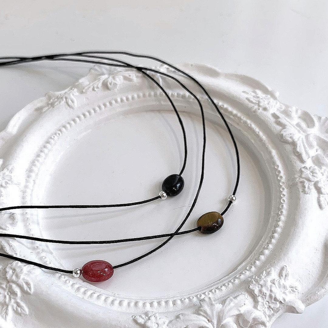 이포블리 [당일출고/silver925] 실버 925 빈티지 원석 블랙 은볼 오닉스 심플 목걸이