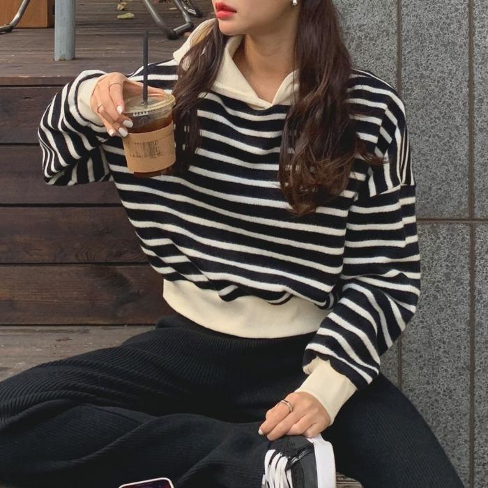 브이틴 단가라 기모 후드 니트