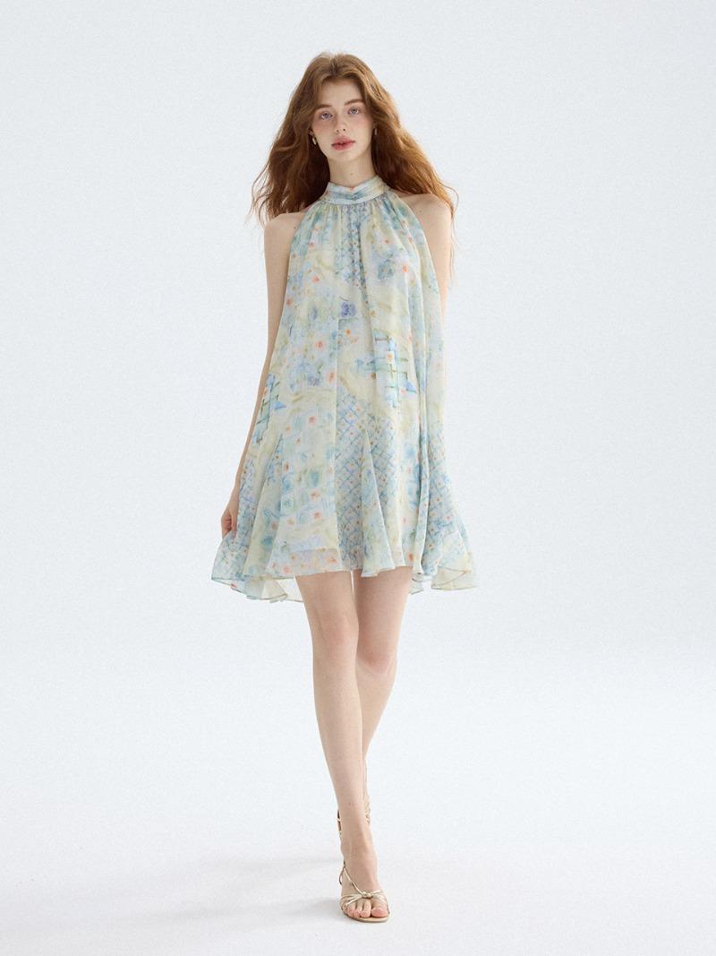 드로잉 홀터넥 미니원피스