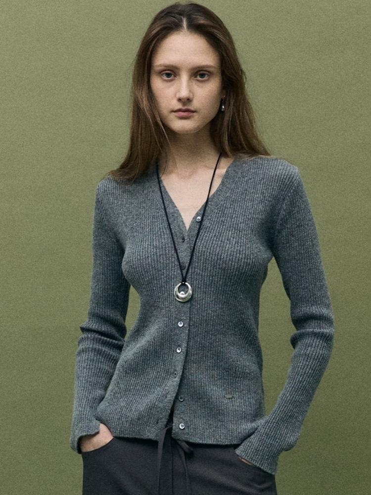 MAVE RIBBED KNIT CARDIGAN - GRAY
